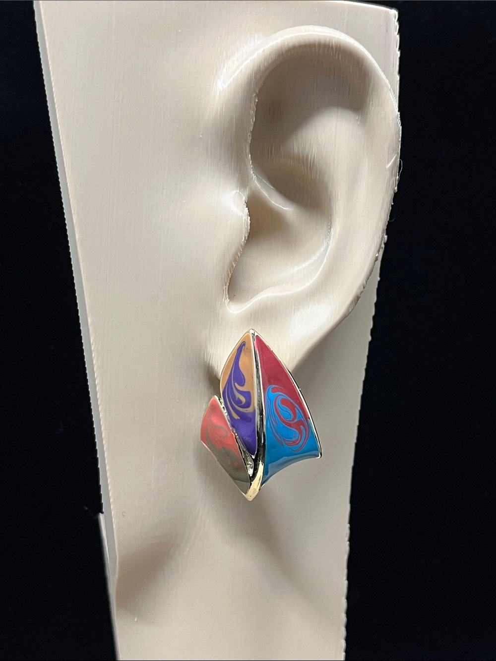 Multicolor Enamel Sail-Shaped Clip-On Earrings